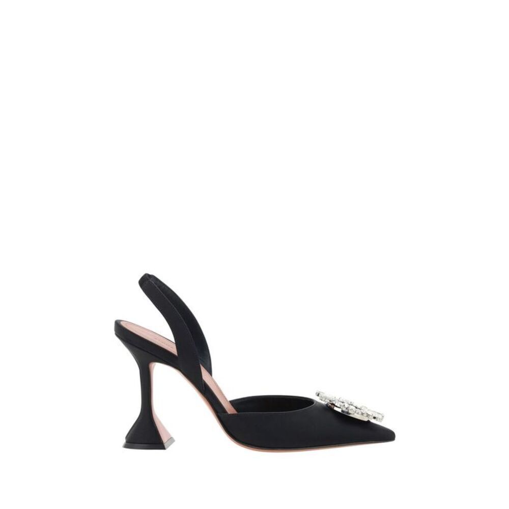 Amina Muaddi Black Satin High Heel Women's Pumps